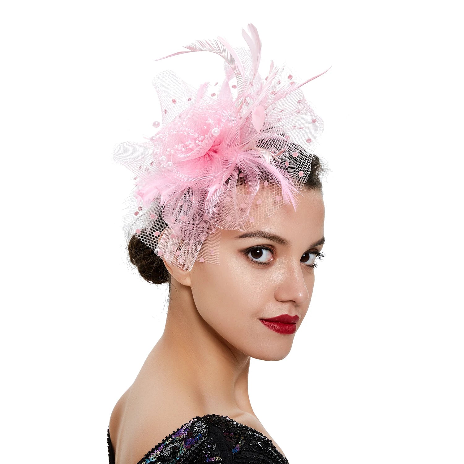 Feather Flower Fascinator Hat | Floral Mesh Headband | 36 Colors