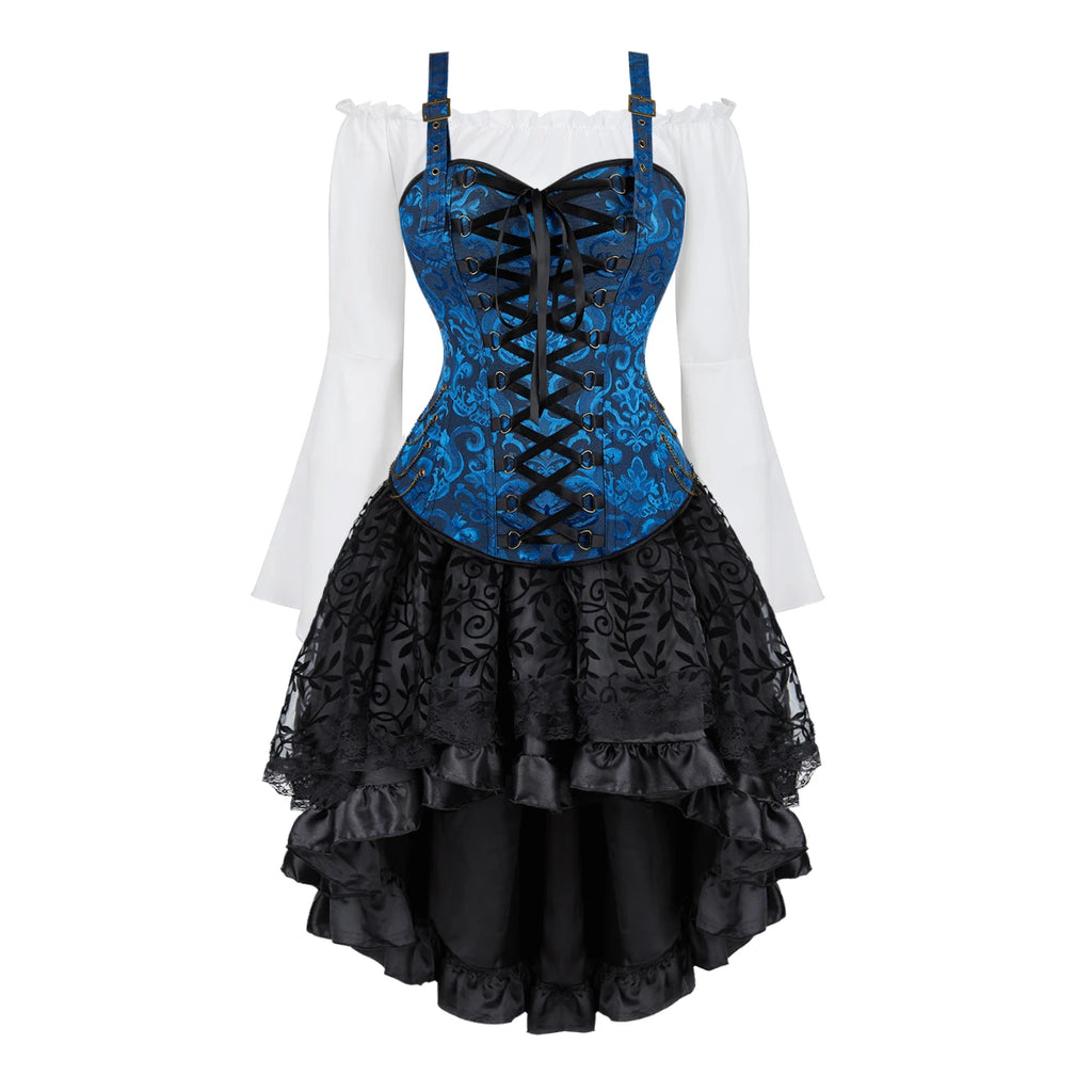 Steampunk Corset Dress | 3-Piece Set | 9 Colors | S-XXXL