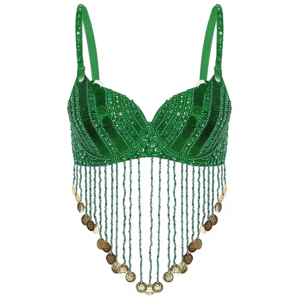 Beaded Tassel Belly Dance Bra | Tribal Coin Top