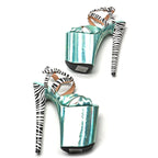 23cm Platform Sandals - Zebra Stripe Open Toe Dance Heels