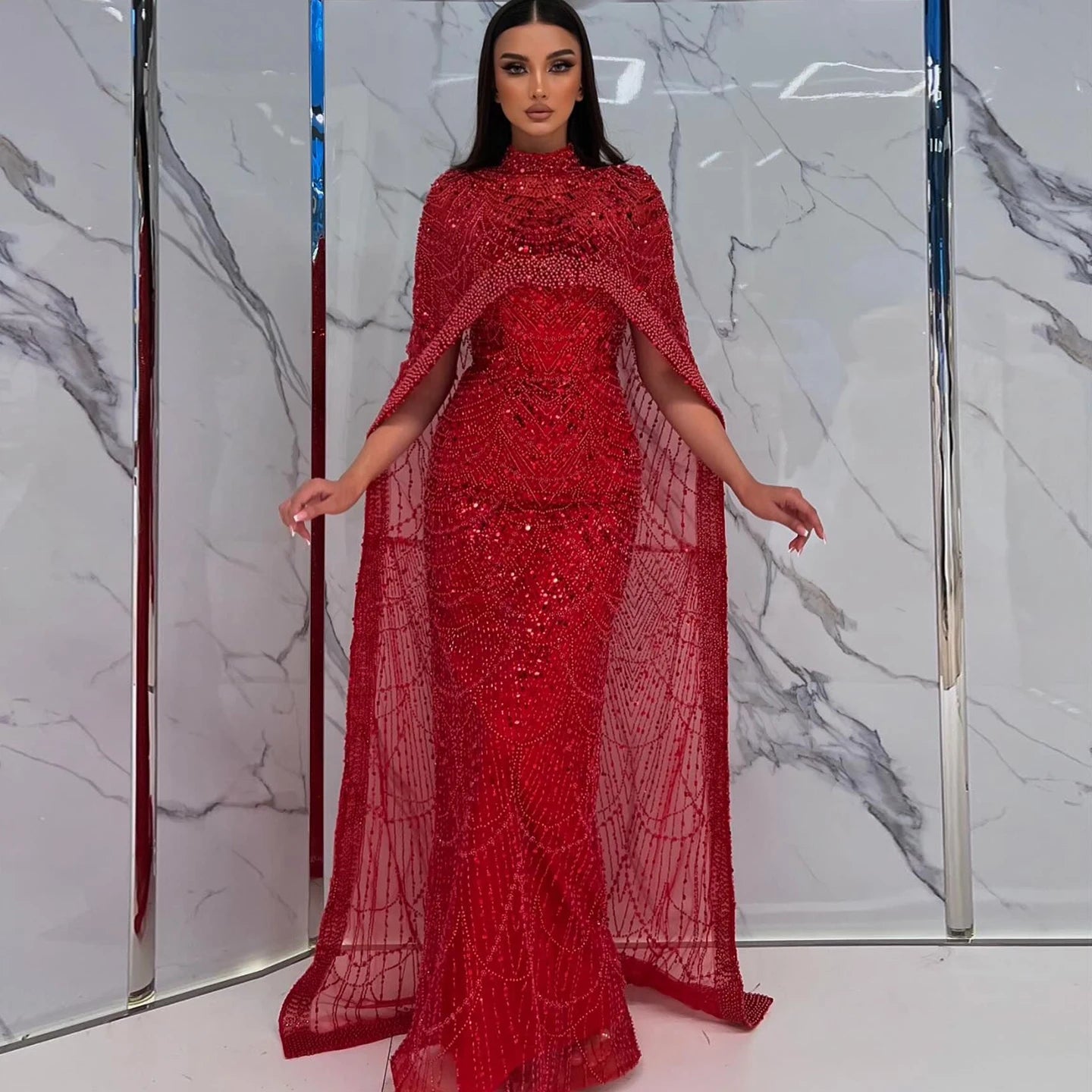 Pearl & Crystal Mermaid Gown | Cape Jacket | Strapless