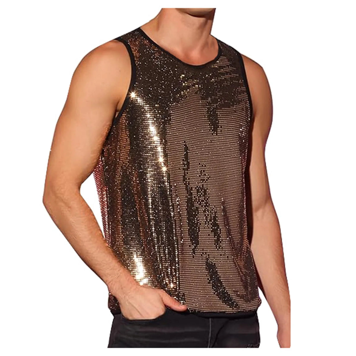Men's Sequin Tank | Sleeveless Stage Sparkle