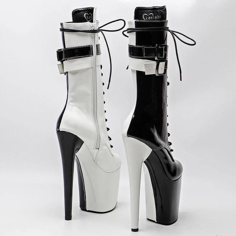 20CM Shiny Patent Platform Pole Dance Ankle Boots - 8 Inch High Heel Performance Boots