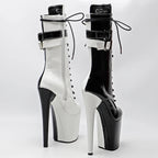 20CM Shiny Patent Platform Pole Dance Ankle Boots - 8 Inch High Heel Performance Boots