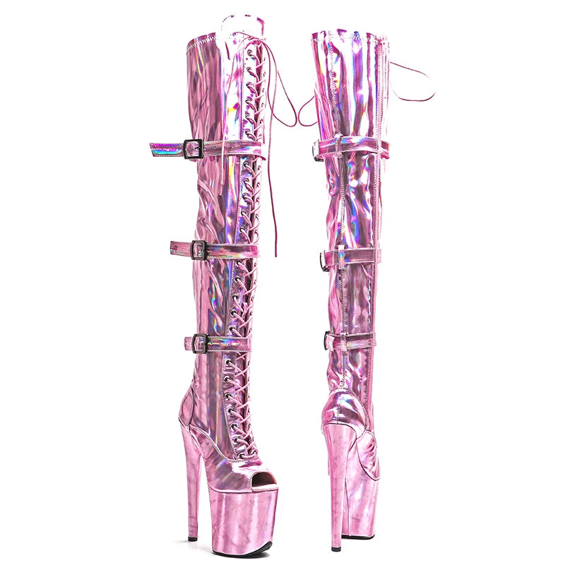 8-Inch Holographic Platform Boots - Thigh-High Exotic Dance Boots