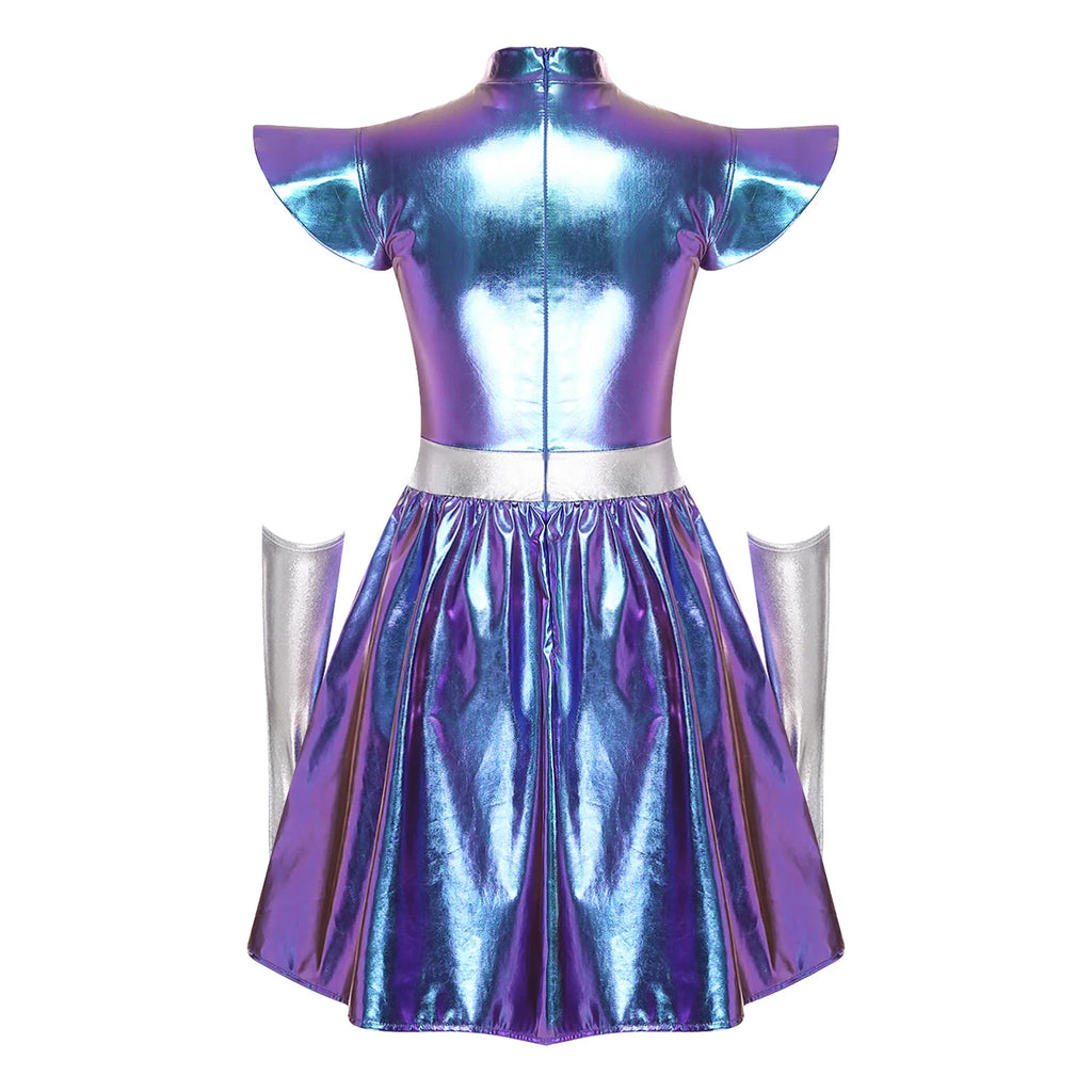Metallic Space Dress | Structured Shoulders