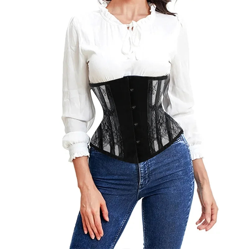 Lace Mesh Underbust Corset | Steel Boned | Gothic Victorian | Waist Trainer