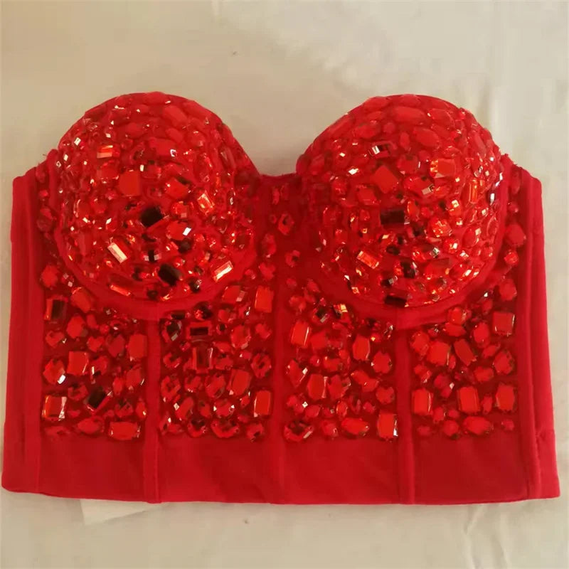 Rhinestone Beaded Bustier Bra Top | Stage & Party