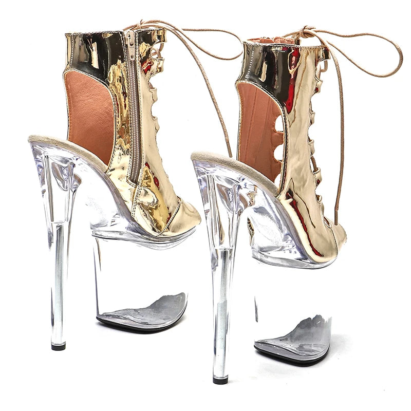 20CM Platform Pole Dance Boots - Open Toe High Heel Stripper Boots