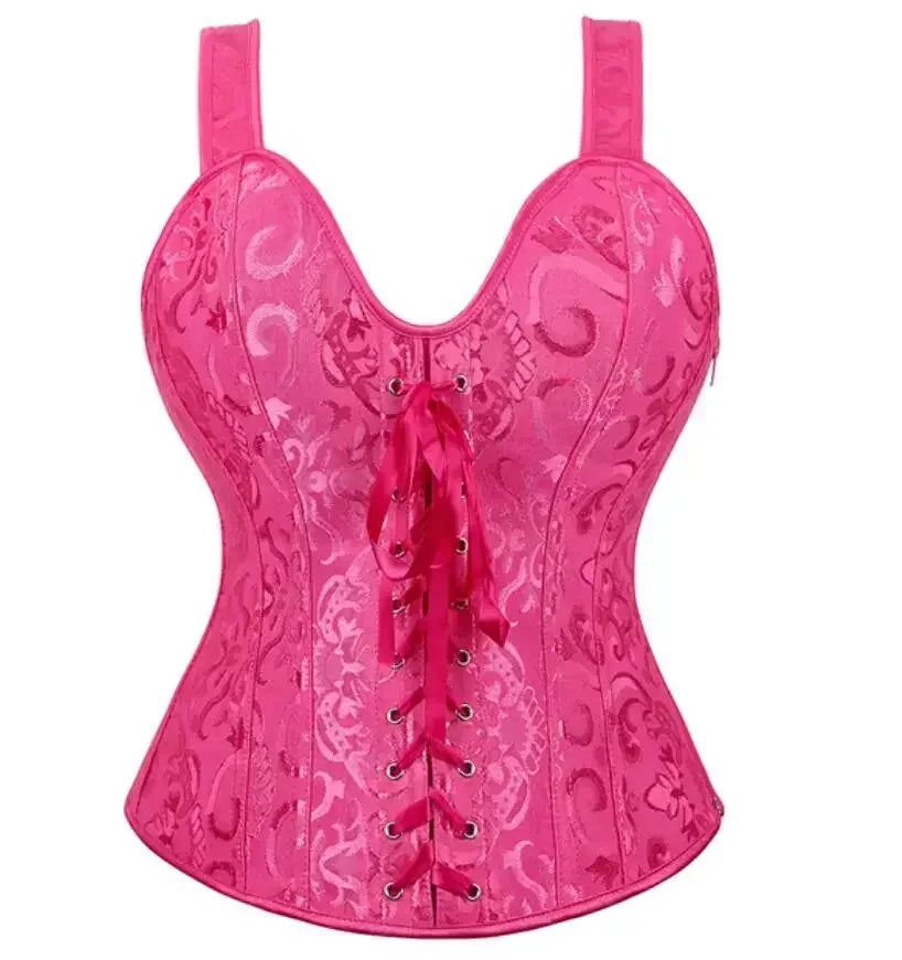Satin Floral Overbust Corset | Straps | 12 Colors
