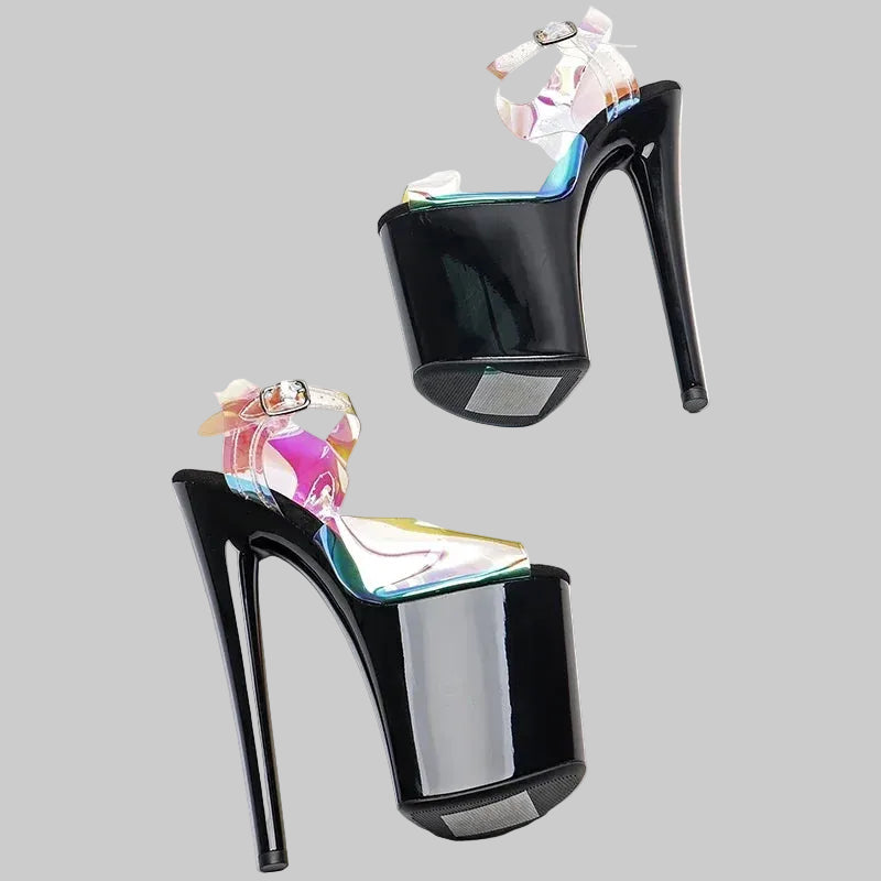 Holographic Platform Heels - 8-Inch Lace-Up Sandals for Pole Dance & Performance