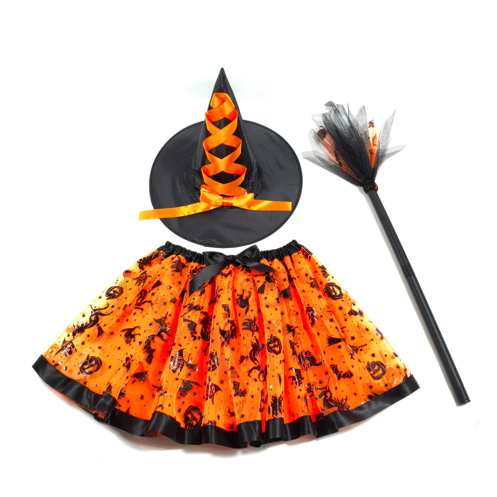 Witch Costume Set | Tulle Skirt, Hat & Broom | Halloween