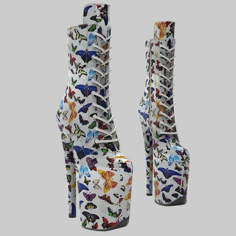 Butterfly 8-Inch Platform Pole Dance Knee-High Boots