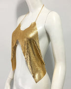 Metal Sequin Halter Crop Top - Deep V Backless Festival Tank