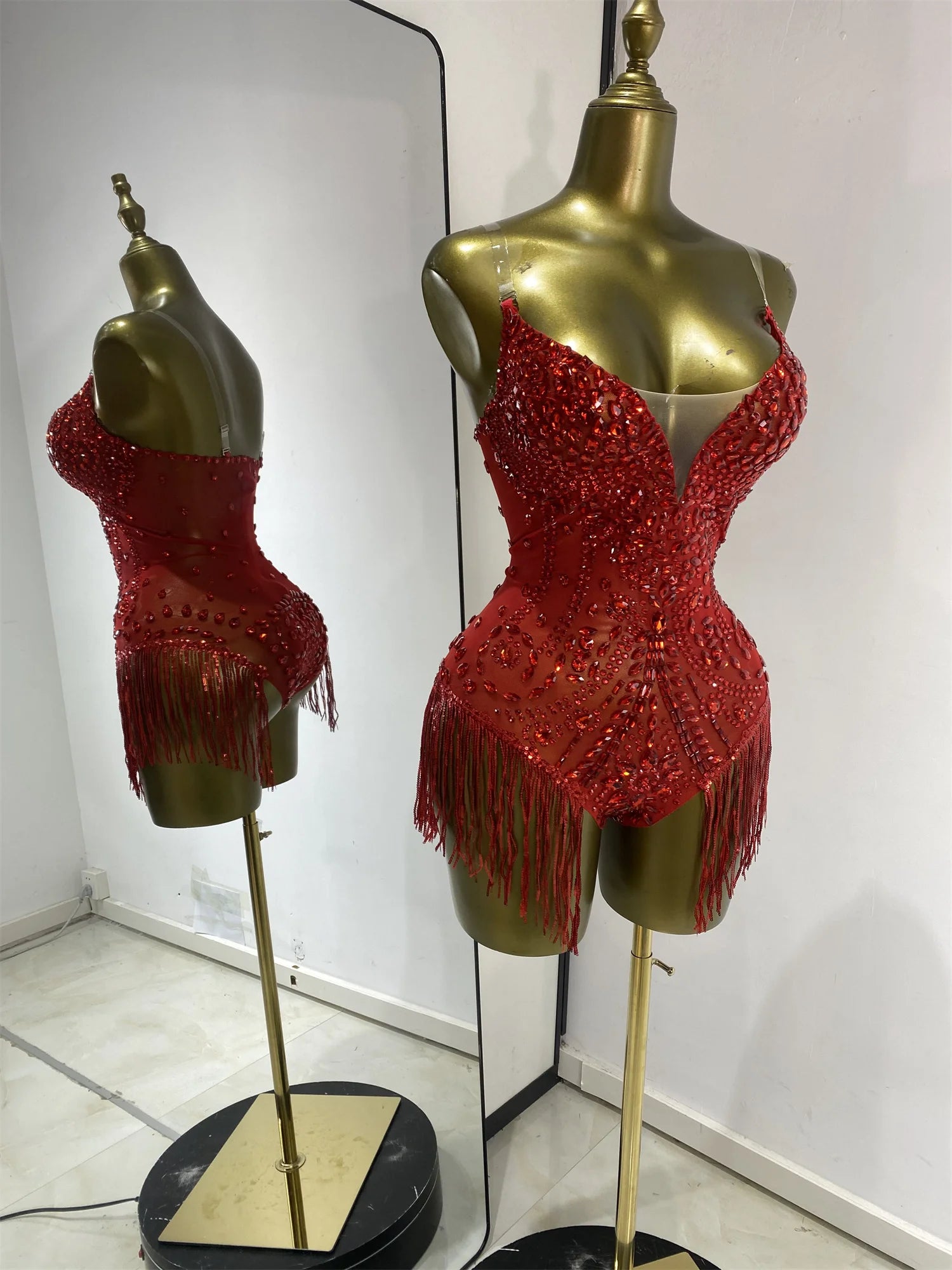 Rhinestone Tassel Bodysuit | Burlesque Performance | 3 Colors