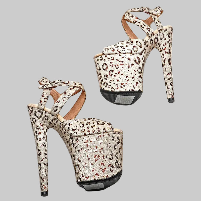 Leopard Glitter 8-Inch Platform Pole Dance Heels
