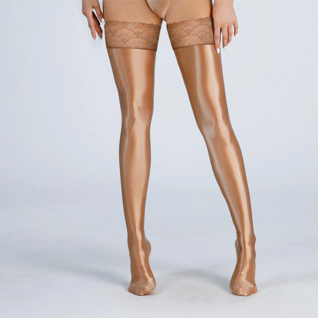 Glossy Satin Over-the-Knee Stockings | Shiny Thigh-High | One Size