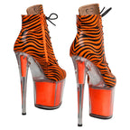 8-Inch Zebra Print Transparent Ankle Boots - Platform Dance Boots