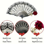 Lace Hand Fan | Black Rose Detail