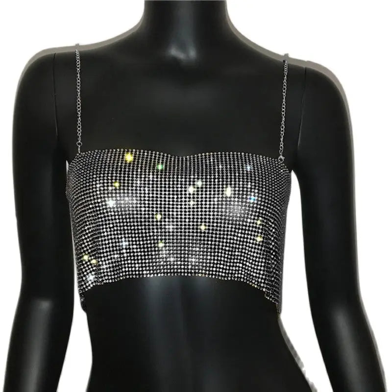 Crystal Metal Strap Crop Top with Glitter