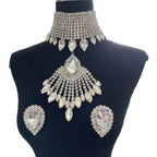 Rhinestone Tassel Choker Jewelry Set | Necklace & Earrings