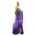 Purple Rhinestone Tassel Latin Dance Dress with Accessories Set — Premium Competition