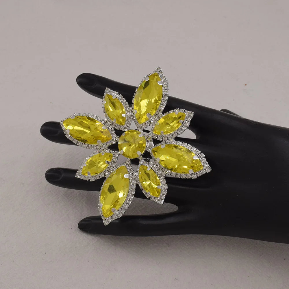 Rhinestone Flower Cocktail Ring | Adjustable