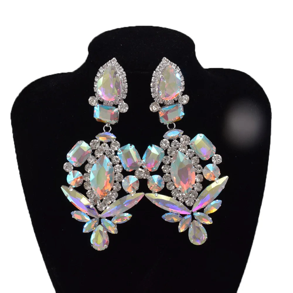 Crystal Dangle Drop Earrings | Clip-On | Oversized