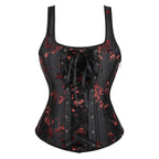 Embroidered Floral Corset | Overbust Bustier | Red & Black