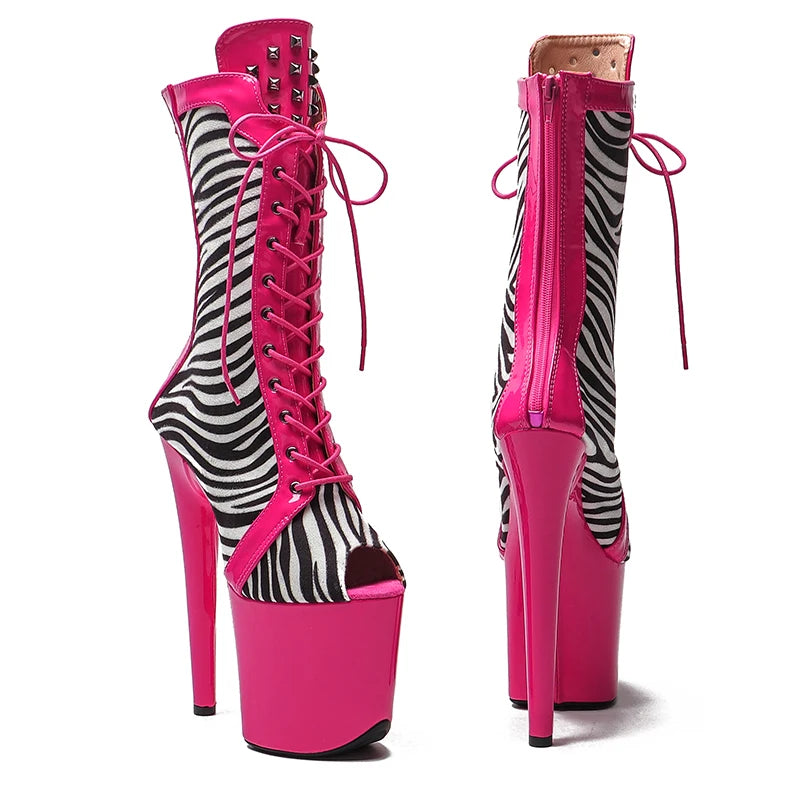 Zebra Print Platform Ankle Boots - 8 Inch Patent Pole Dance Boots