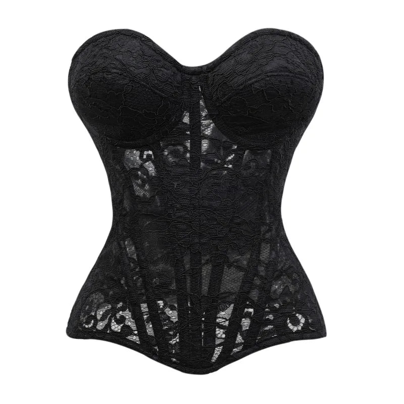 Sheer Lace Corset | Sweetheart Overbust | Black