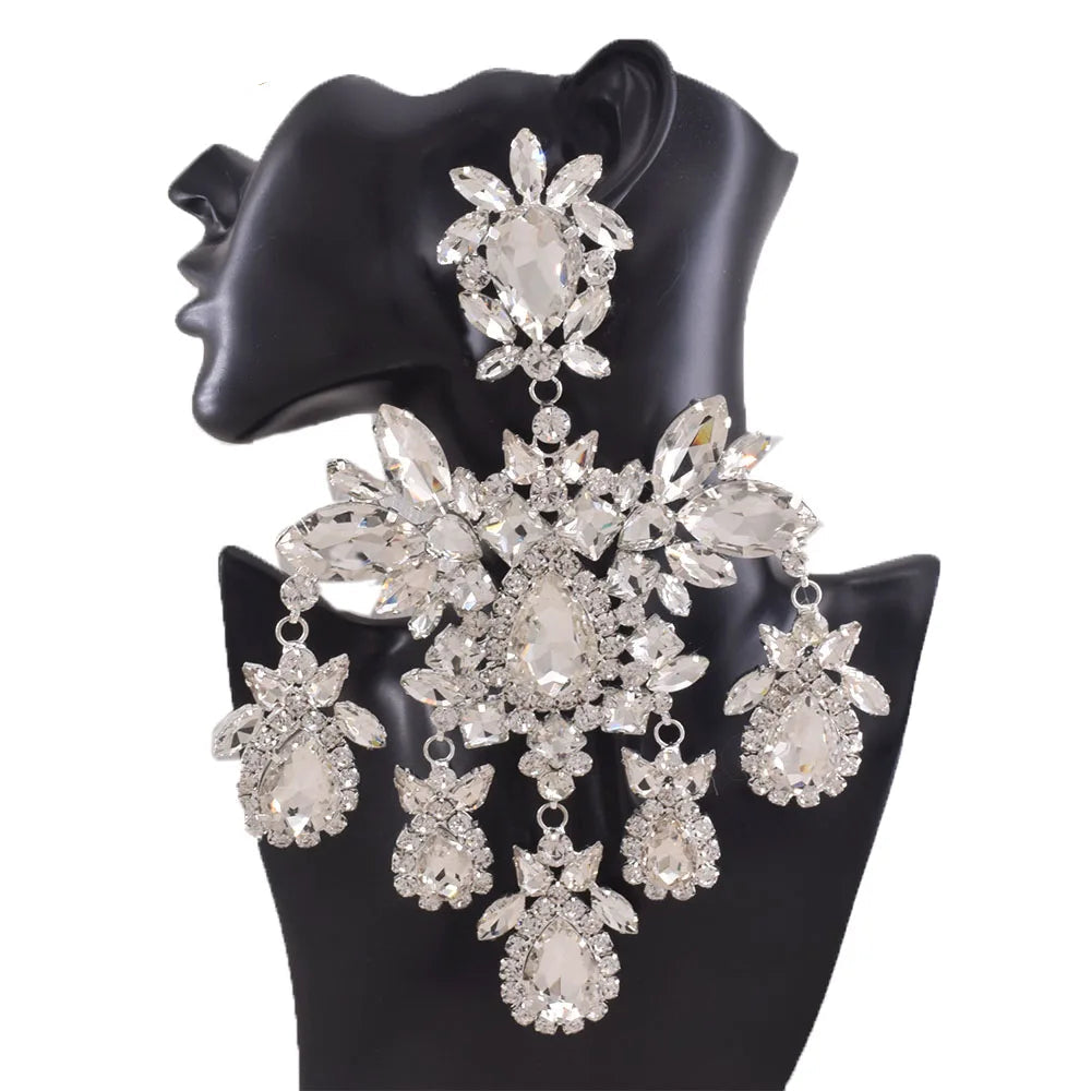 Oversized Rhinestone Dangle Earrings | 12×20.8cm