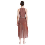 Women's Rhinestone Ruched Lyrical Dance Dress | Halter | Asymmetric Hem | 6 Colors | S–XXL