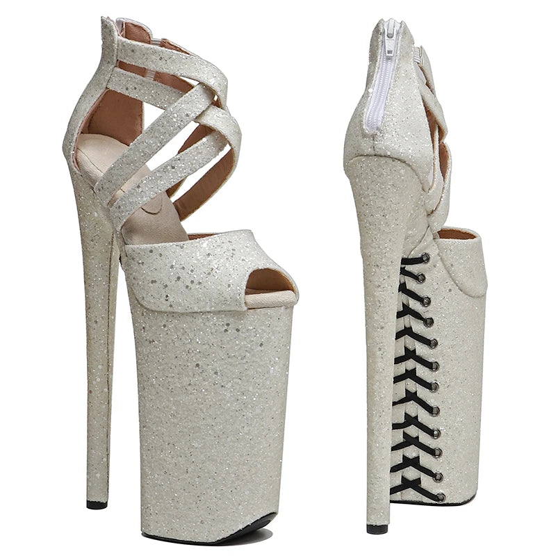 10-Inch Glitter Platform Sandals - Ankle Strap Dance Heels