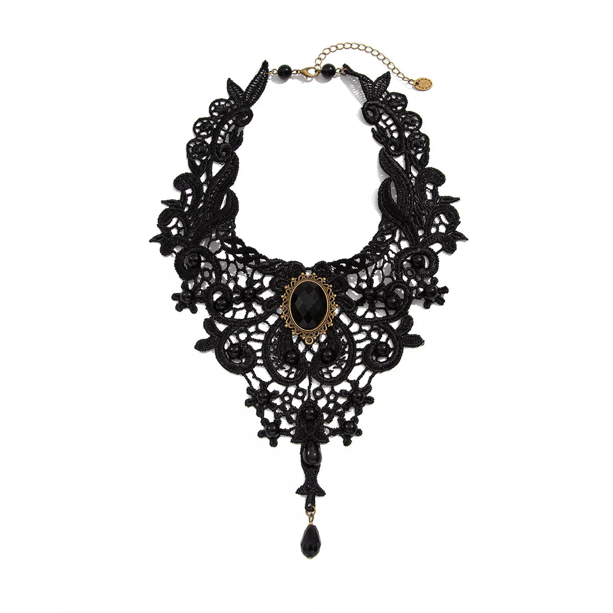 Gothic Lace Collar Necklace | Gem Pendant