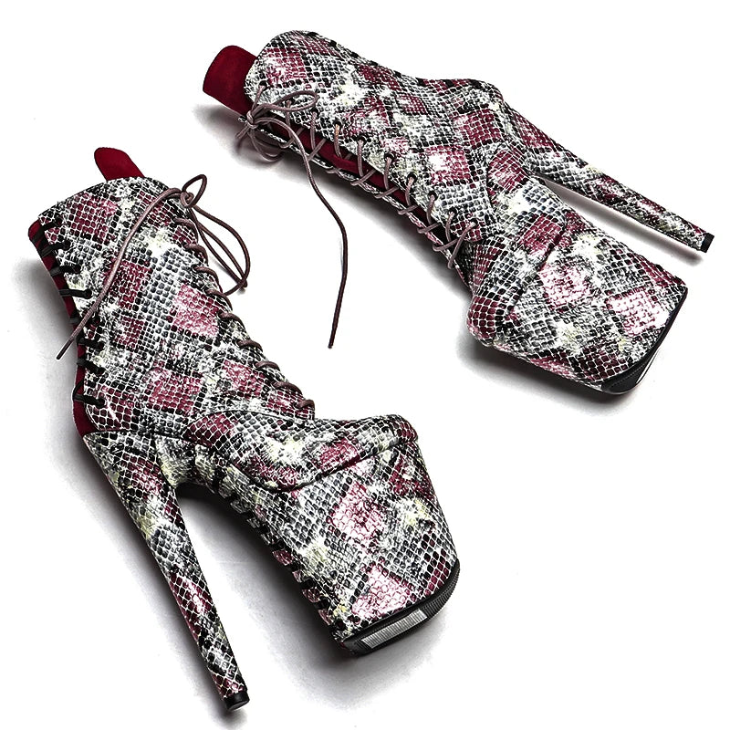 20cm Two-Color Mix Ankle Boots - Trendy Platform Dance Boots
