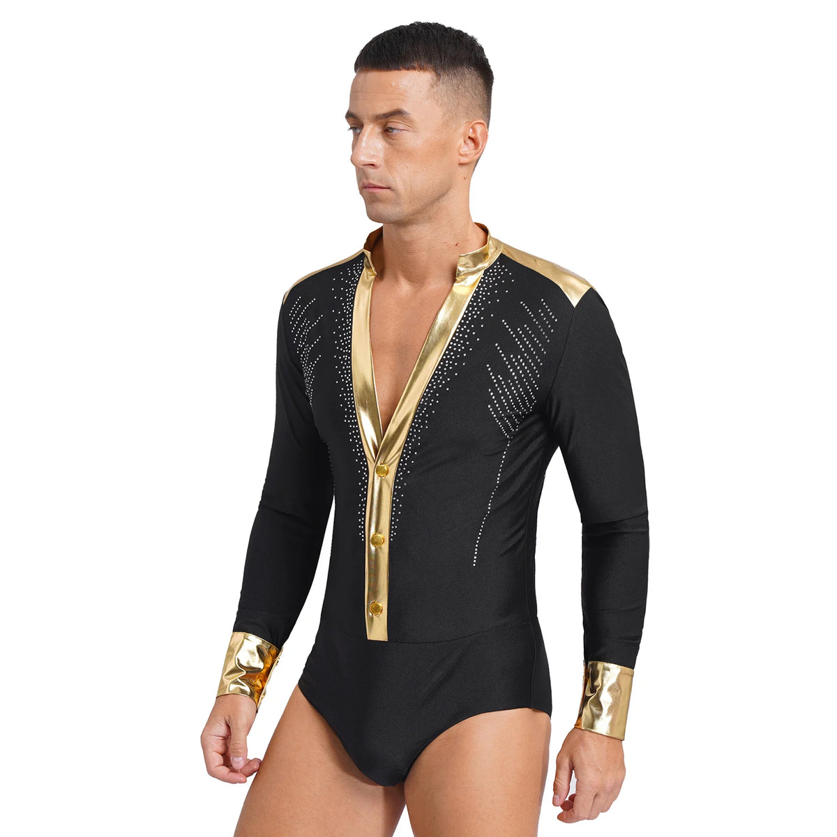 Men’s Dance Bodysuit | Metallic Gold Trim