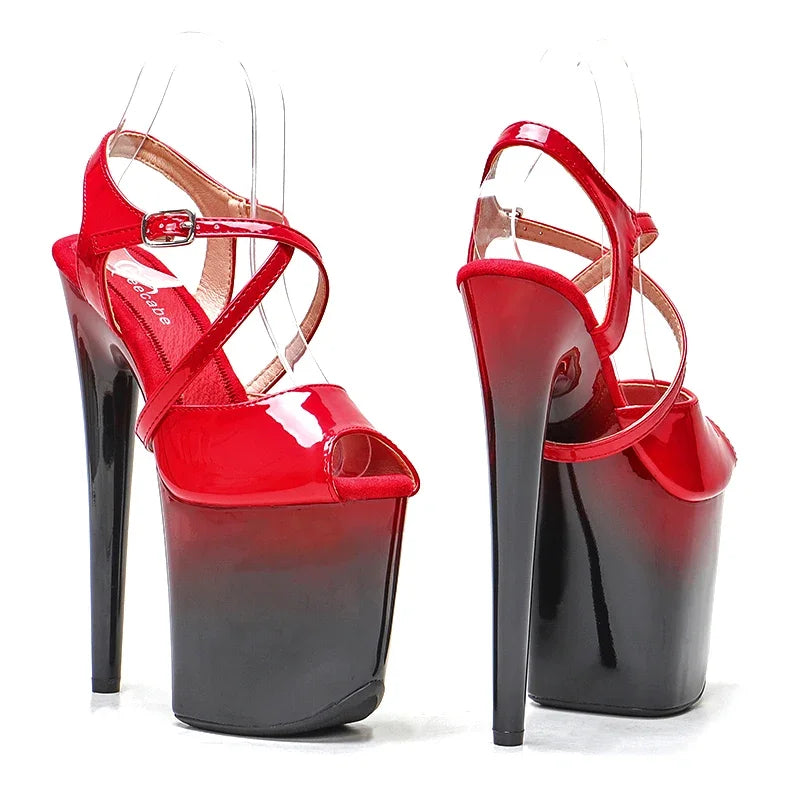 Patent Platform Cut-Out Sandals - 8 Inch Trendy Pole Dance Heels