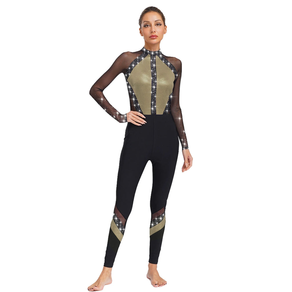 Rhinestone Catsuit | Mesh Sleeves | Stage Ready