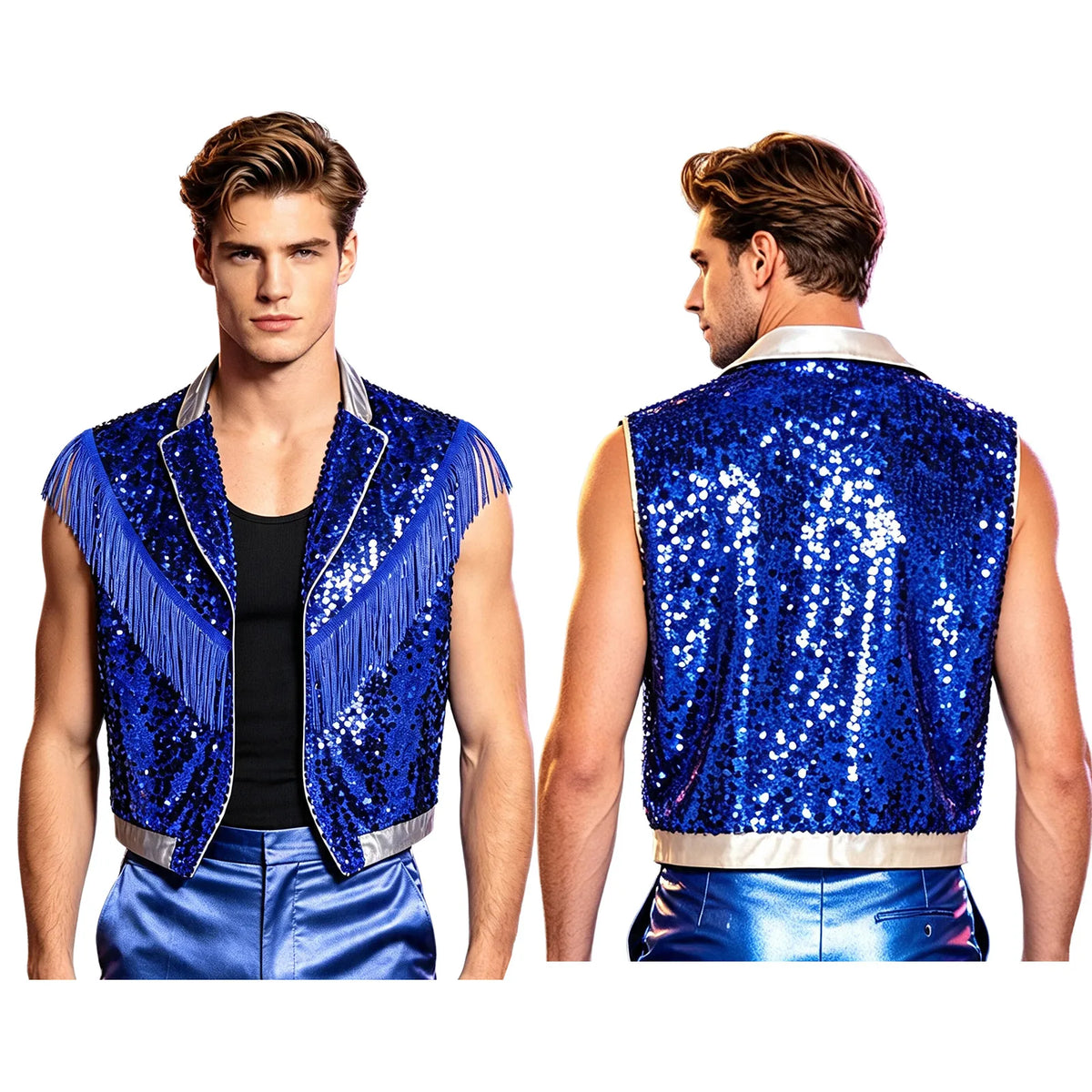 Men's Sequin Vest | Metallic Fringe