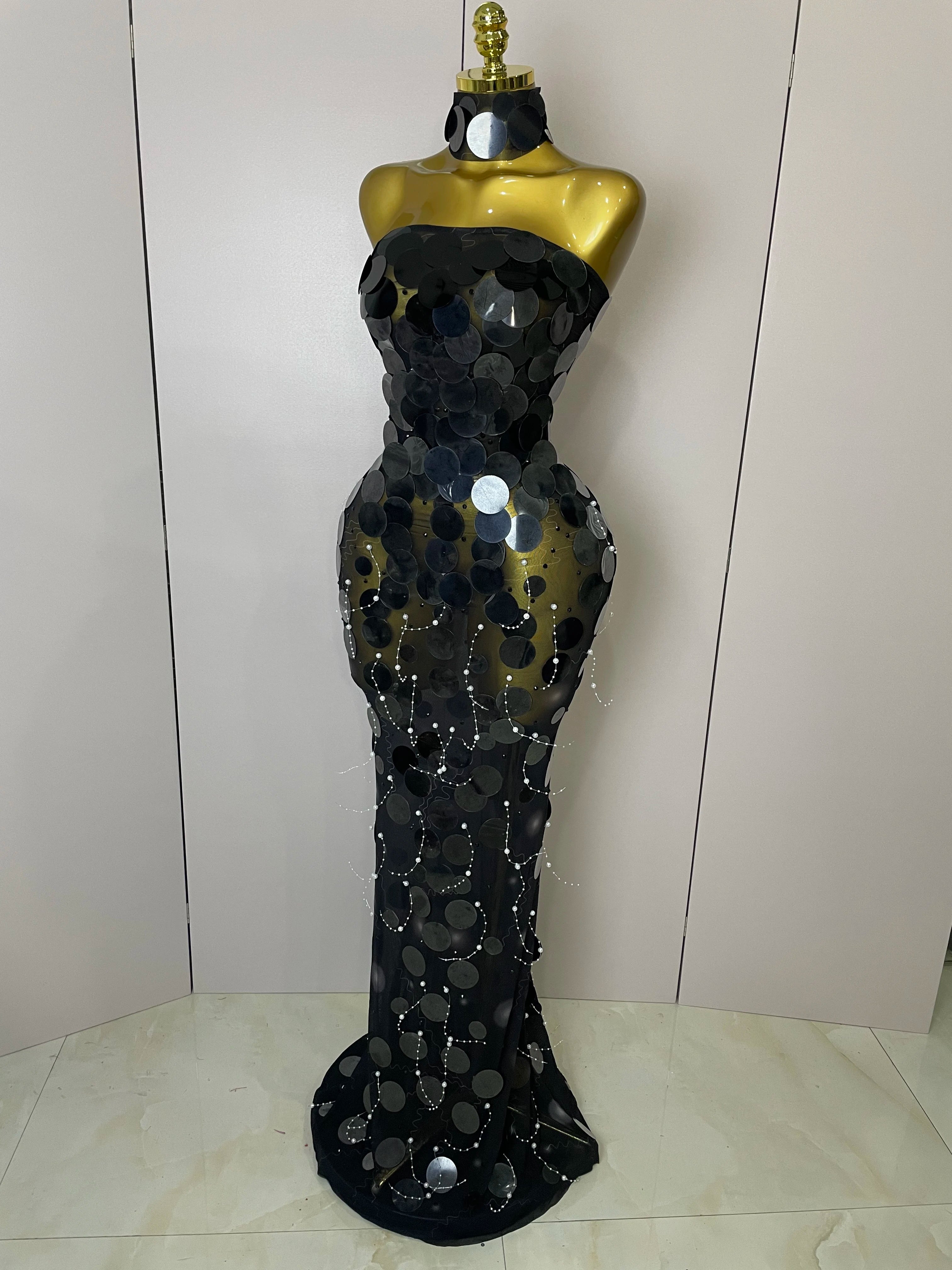 Mirror Disc Sequin Gown | Strapless Backless | Floor-Length | Stage