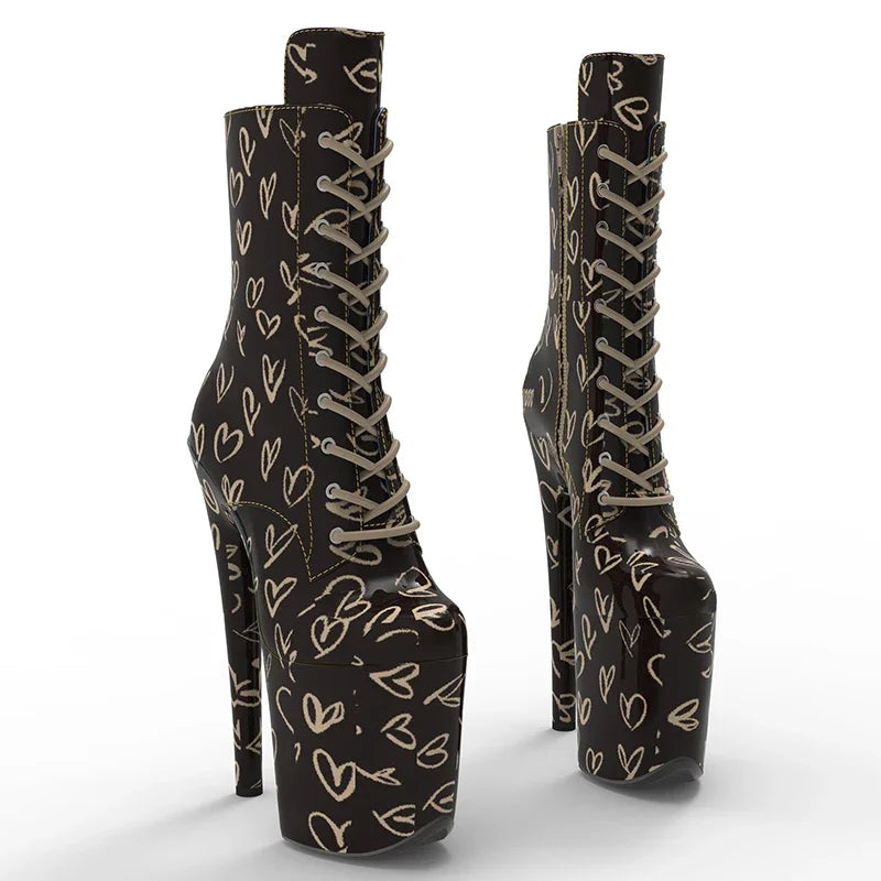 20cm Platform Boots - Ultra High Heel Lace-Up Dance Boots