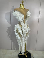 Pearl & Diamond Mesh Feather Gown | Sheer | Stage & Evening