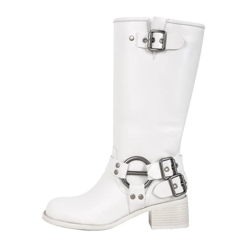 Gothic Moto Boots | Buckle Detail | Block Heel