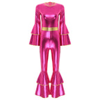 Women's Metallic Jumpsuit | Tiered Flare Sleeve | 70s Disco