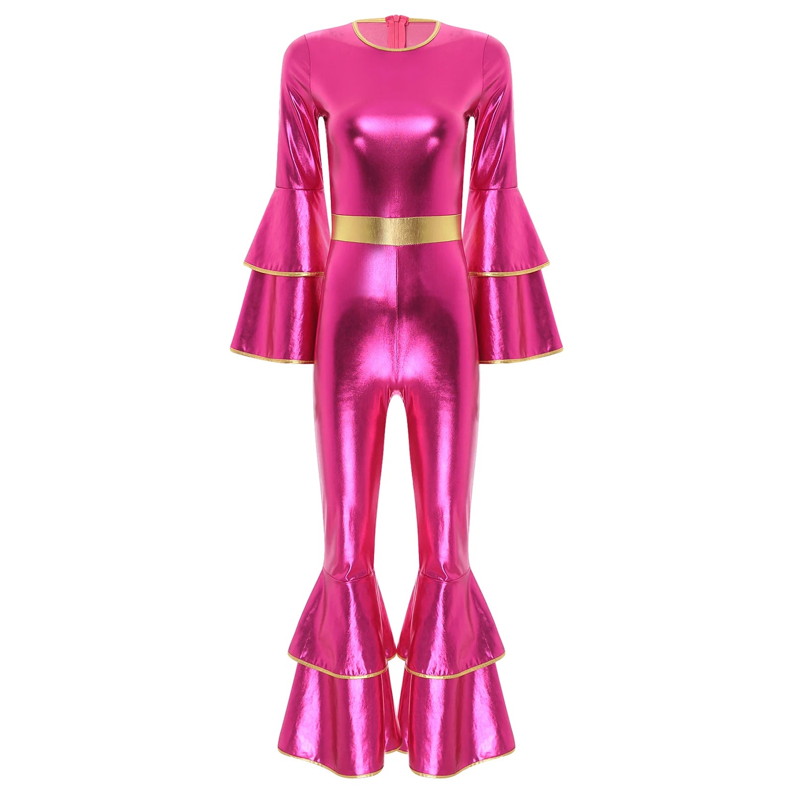 Women's Metallic Jumpsuit | Tiered Flare Sleeve | 70s Disco