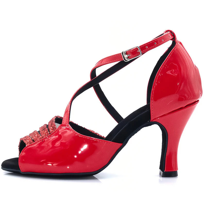 Latin Dance Heels | Red Glitter | Multi-Height