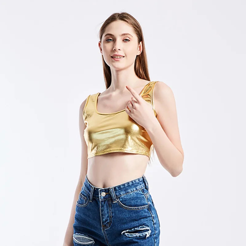 Holographic Metallic Crop Tank | Shiny Performance Top