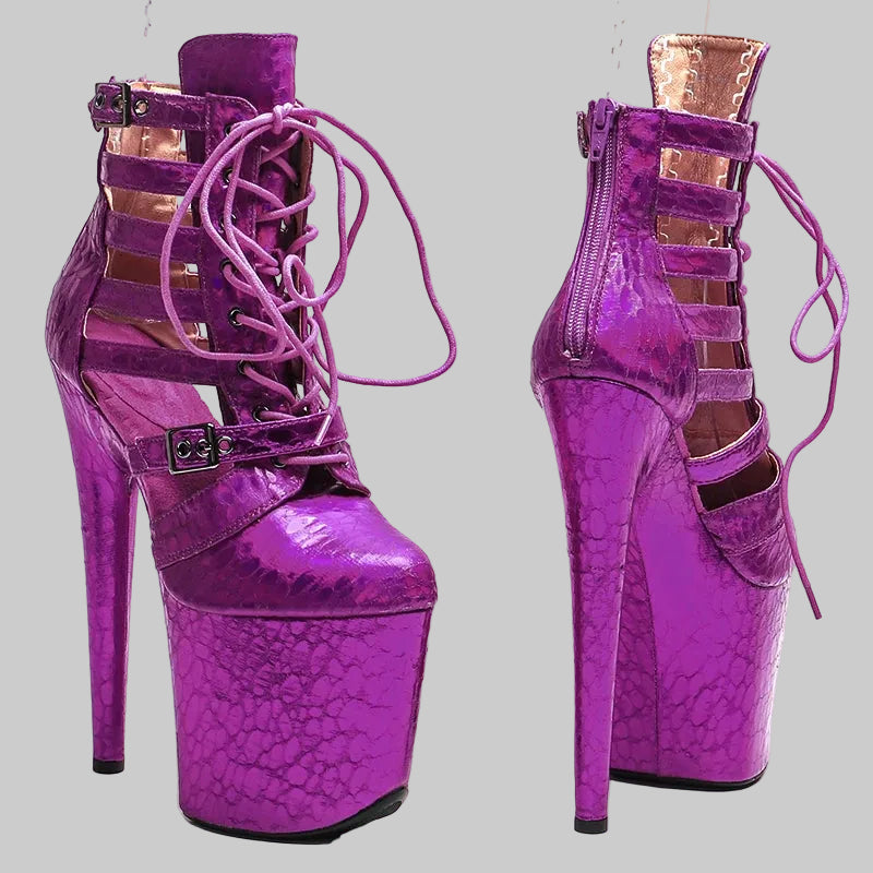 Holographic 8-Inch Platform Pole Dance Ankle Boots