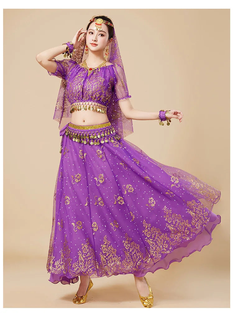 Bollywood Belly Dance Costume | 5-Piece Set with Veil & Headpiece
